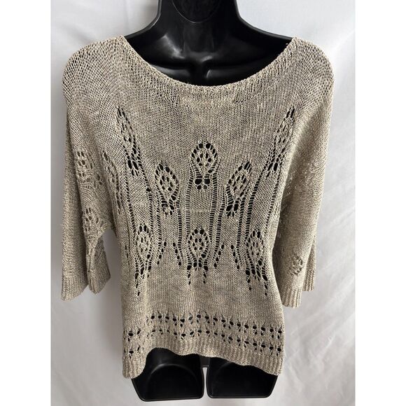 Max Studio Brown Summer Sweater Linen Blend Lagenlook Size XS Classic Knit Basic - Picture 5 of 8